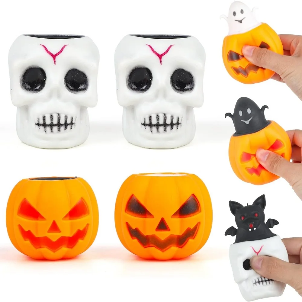 6Pcs Halloween Pumpkin Squishy Toys,Cute Decompression Ghost Relieve Stress Fidget Toy,Halloween Goodie Bag Fillers