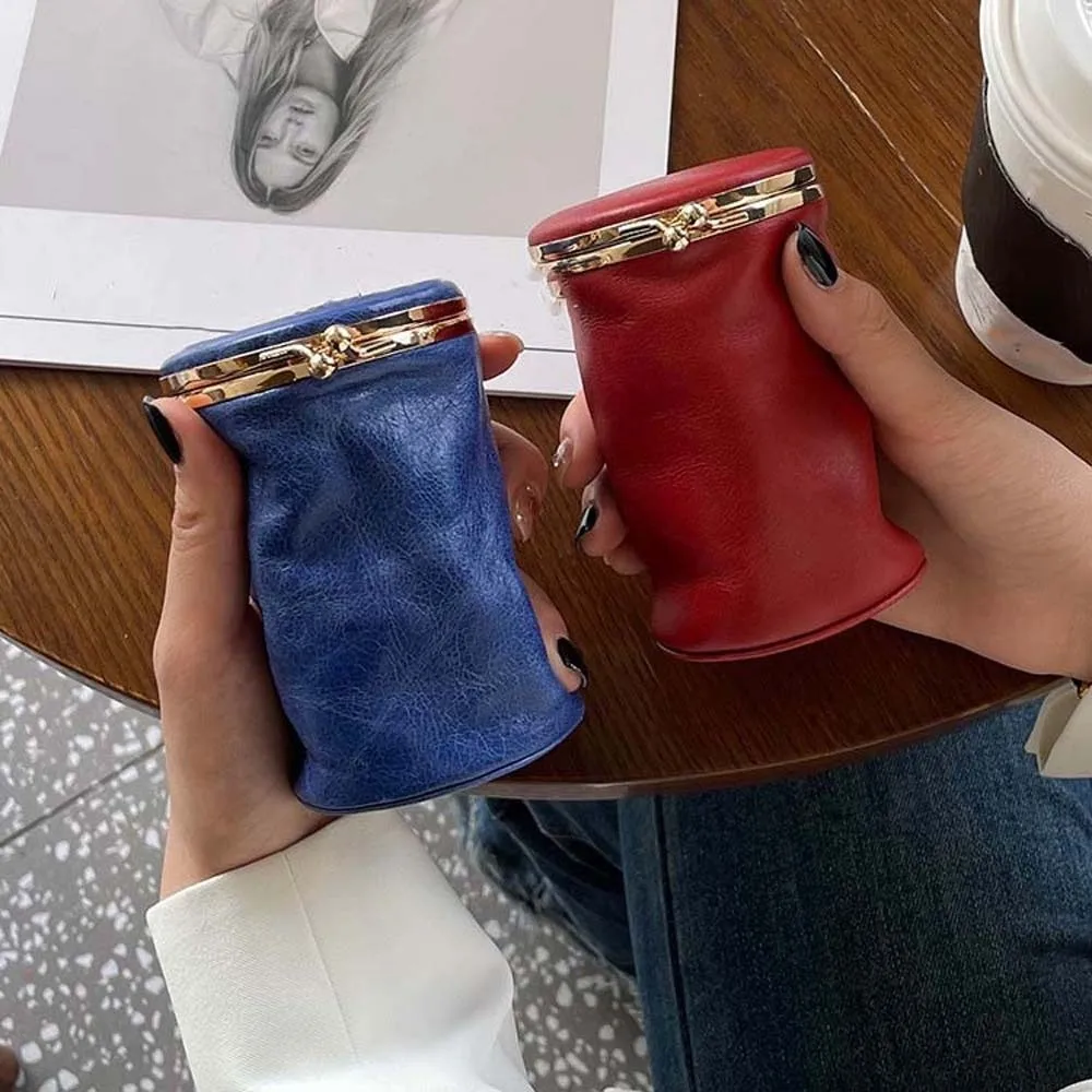 

Coin Pouch Portable Kiss Lock Coin Purse with Mirror Pouch Leather Jewelry Bag Anti-lost Solid Color Small Item Bag Woman Girls