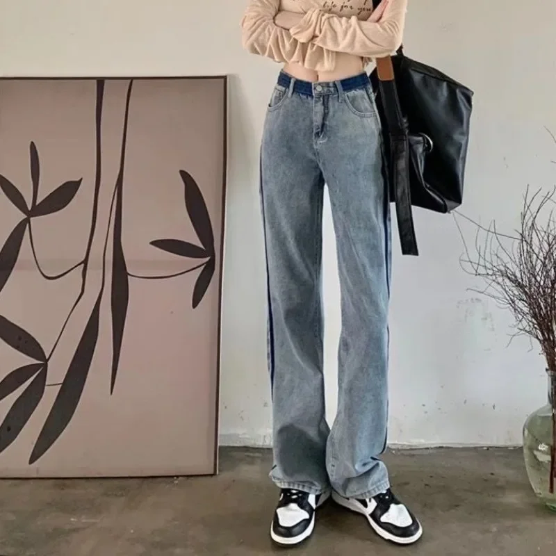 Straight Leg Denim Pants for Women Loosefit High Waist Shot Fitted Trousers Spring Cool Original Korean Fashion Z R Womens Jeans