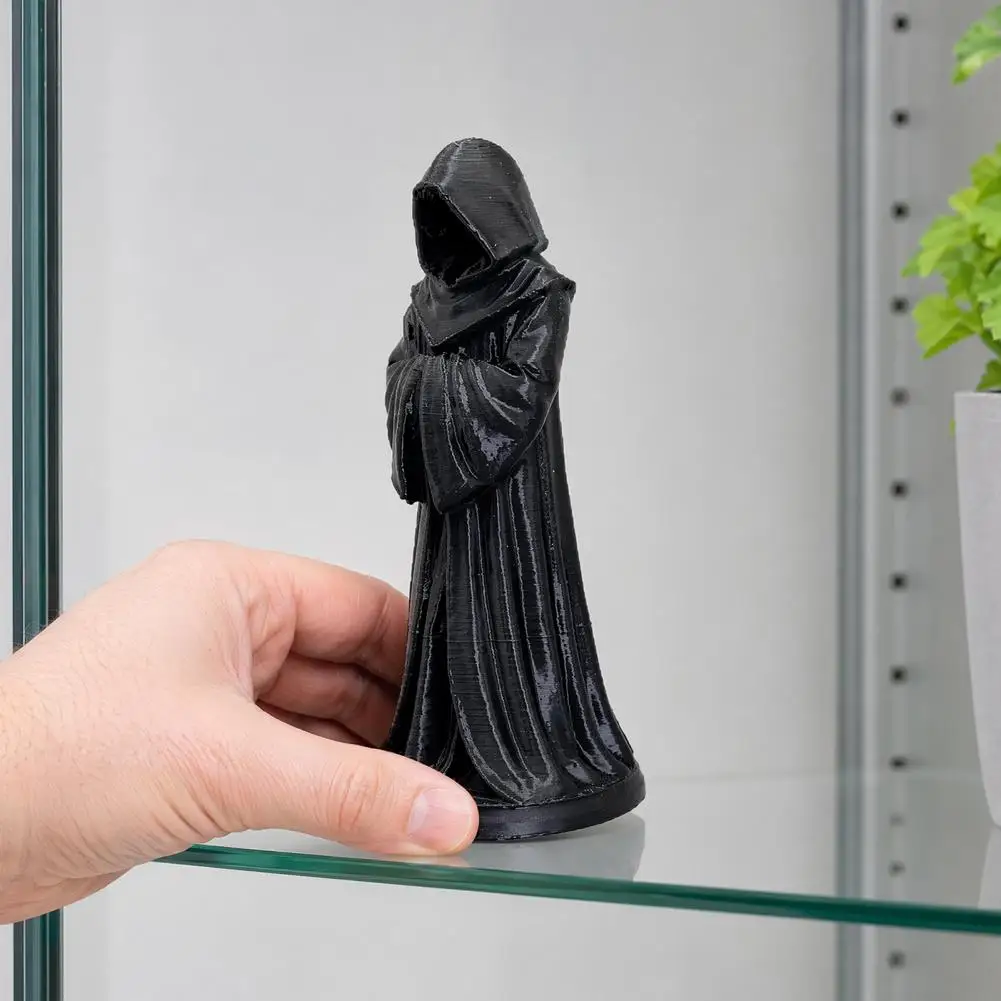 Mysterious Hooded Monk Statue Matte Black Resin Statue 3d Printed Hooded Robe Ornament Matte Black Faceless Monk for Halloween