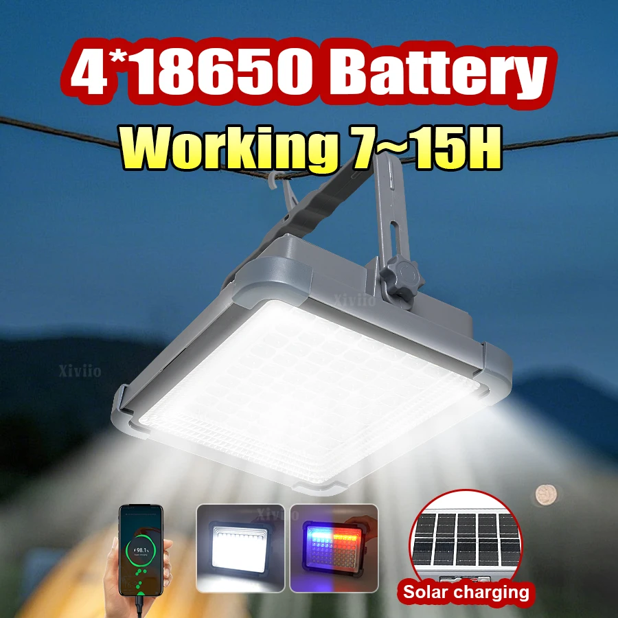 Work 15h Solar Charging Camping Lantern Strong Light Floodlight LED Tent Lamp Power Bank Portable Lantern Searchlight