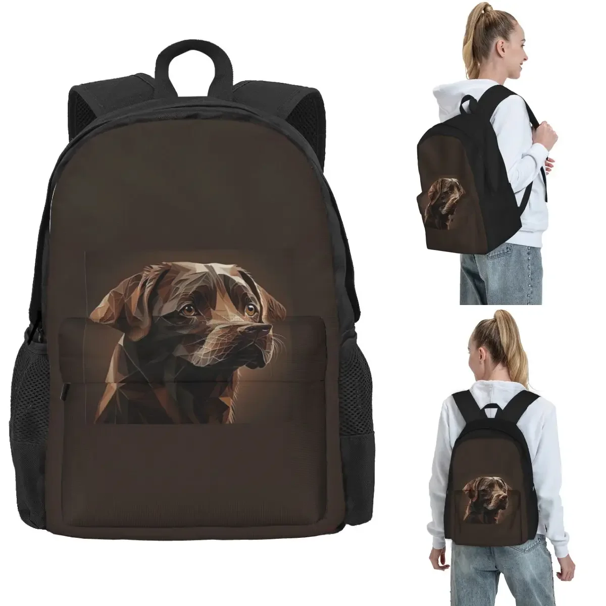 Geometric Choco A Chocolate Labrador Artwork Backpack Hot Sale Daypack Large Capacity Boys Girls BookBagSchool Bag for Men Women