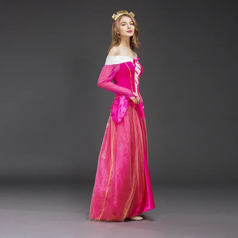 زي نسائي للبالغين، زي فاخر وردي للنوم، الأميرة أورورا الرائعة لحفلات الهالوين