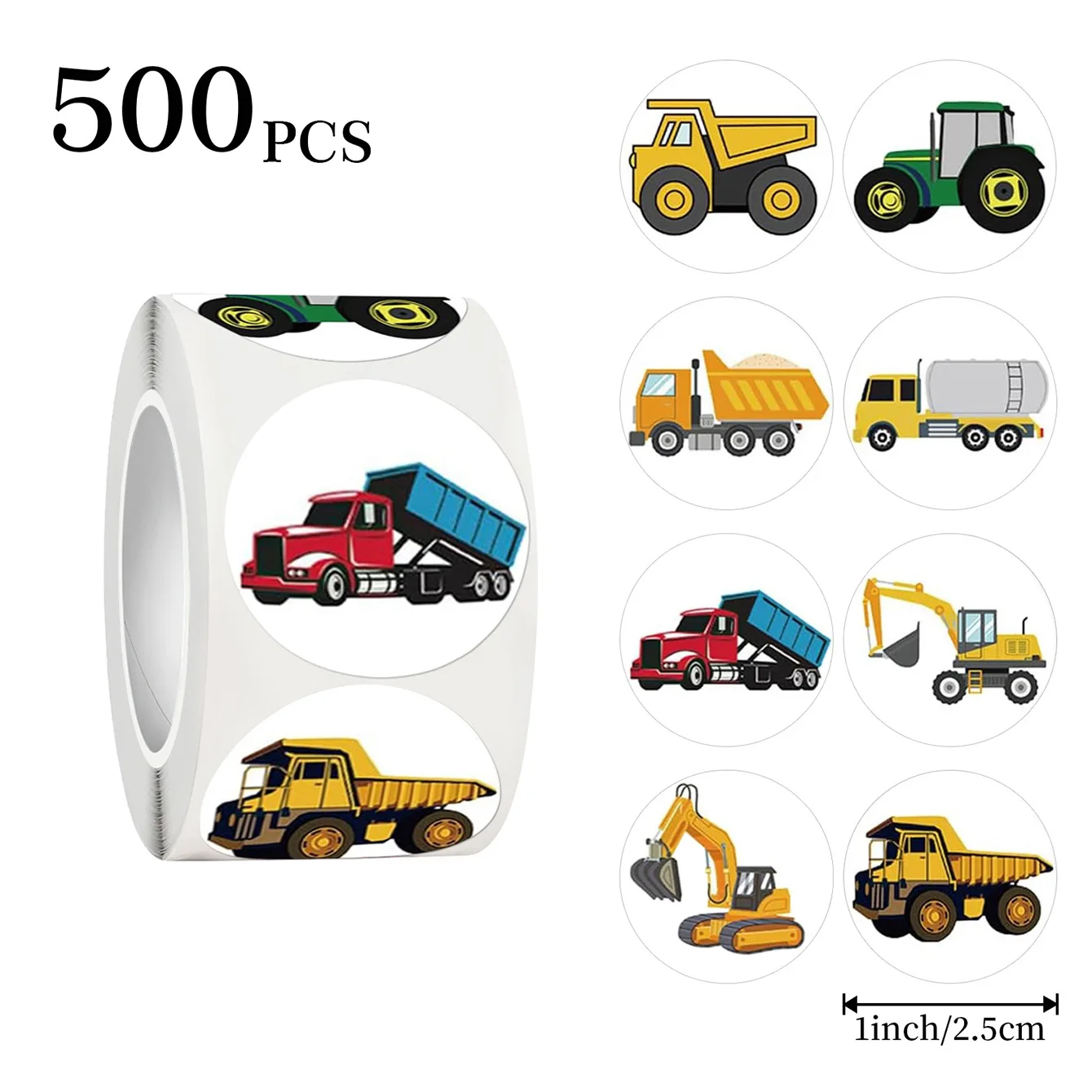 500 Stück Baufahrzeug-Aufkleber, Bagger, Muldenkipper, Traktor, selbstklebende Etiketten für Geschenkverpackungen, Scrapbook-Deko