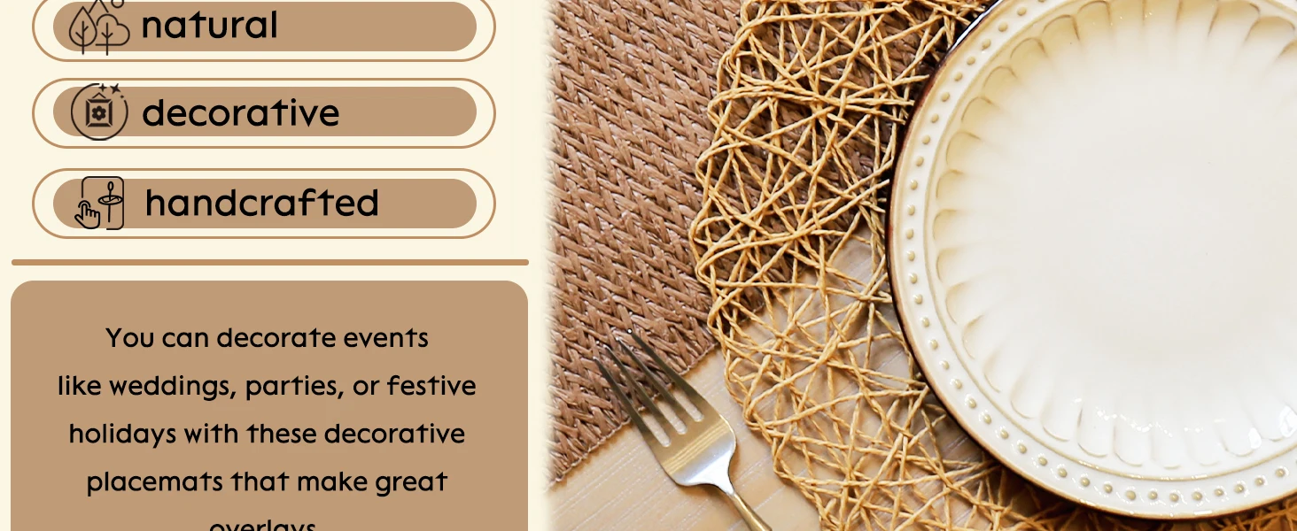 6-48 Stück Geflochtene Papier-Tischsets, 38 cm Runde Tischunterlagen, Gewebte Boho-Tischmatten für Esstische, Hochzeiten und Partydekoration – Detail 6