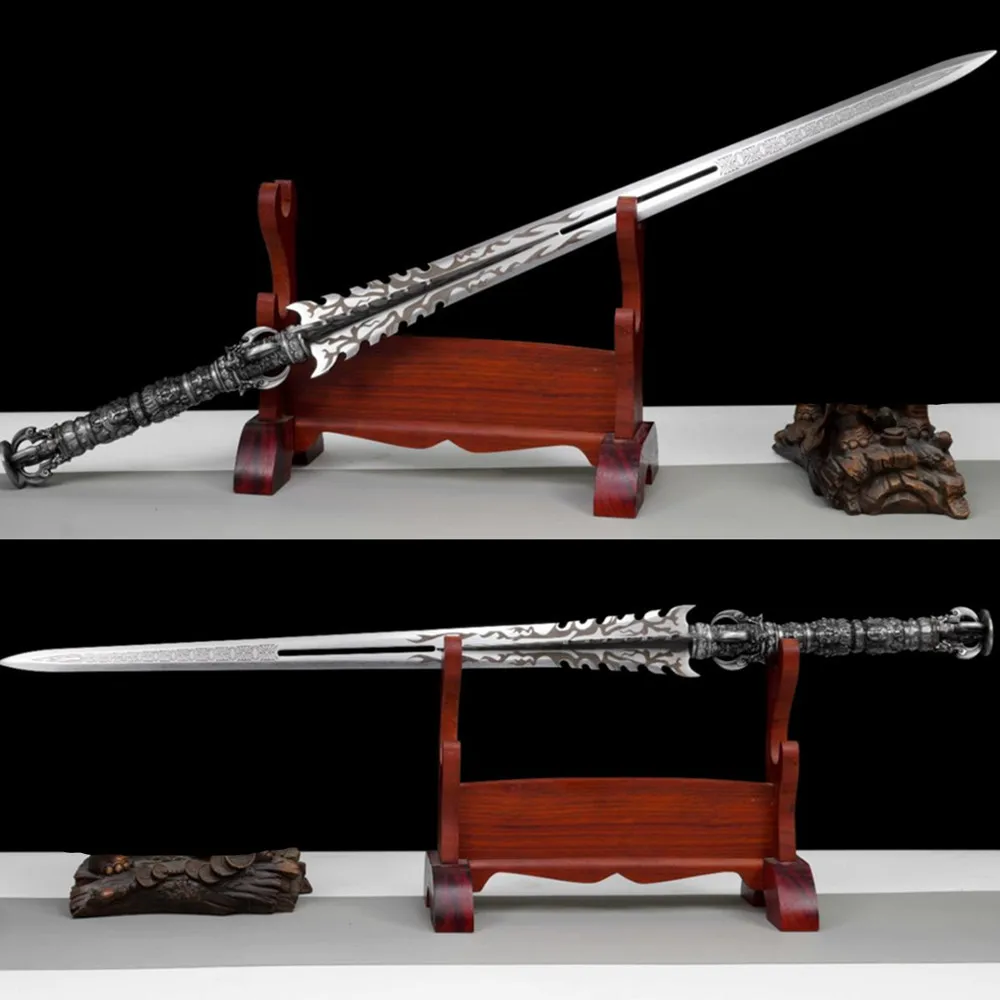 Lucky Battle Demon Subduing Mace Sword Jian High Manganese Steel Blade Alloy Handle