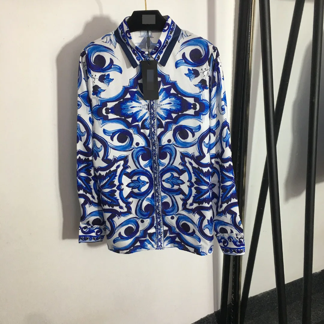 

Autumn Style Women Turn-down Collar Vintage Print Long Sleeve Shirt Ladies Casual Work Shirt Blouses XL