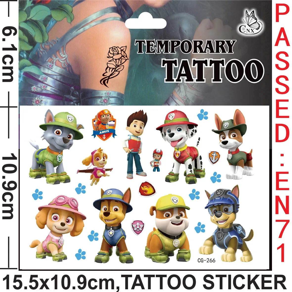 Paw Patrol Tattoo Aufkleber Cartoon Welpe Spielzeug Pat Patrouille Chase Anime Aufkleber Spielzeug für Kinder Jungen Mädchen Geburtstag Kinder