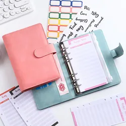 Cuaderno Macaron A5/A6, carpeta de 6 anillas, cubierta de cuaderno de hojas sueltas de PU con Clip, diario, papelería, organizador de presupuesto con bolsillo con cremallera