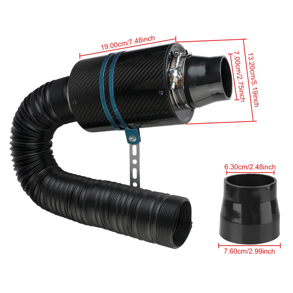 Car Carbon Fibre Cold Air Filter Feed Enclosed Intake Induction Fiber Intake Filter Box Universal 1 Set Pipe Hose Kit