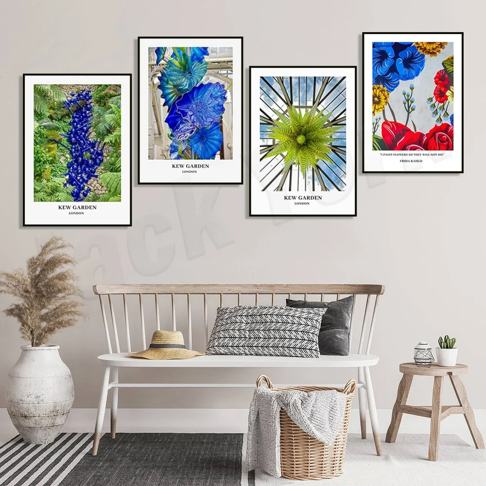 Travel poster created by Chihuly in Kew Gardens, London, UK, vibrant glass modern art print, living room decoration