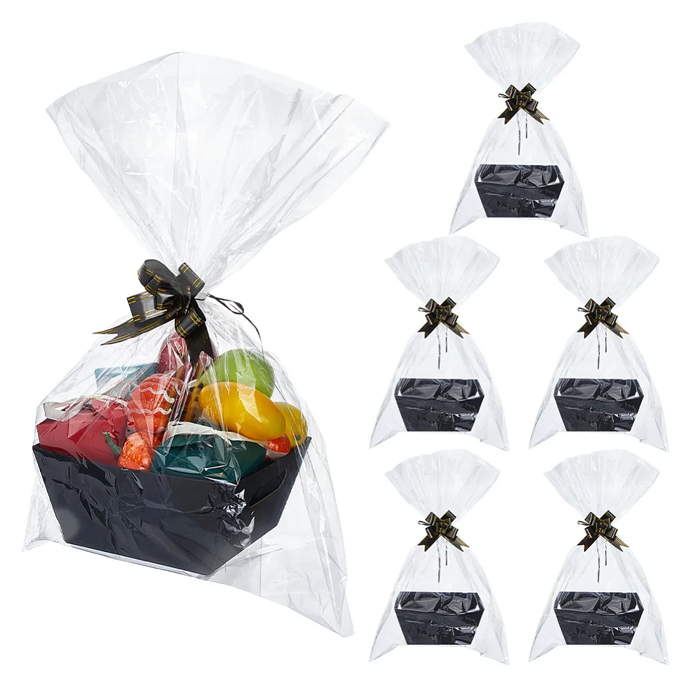 

Kraft Paper Gift Storage Boxes Rectangle with Plastic Bags and Bowknot Black 25.2x21.7x10.8cm