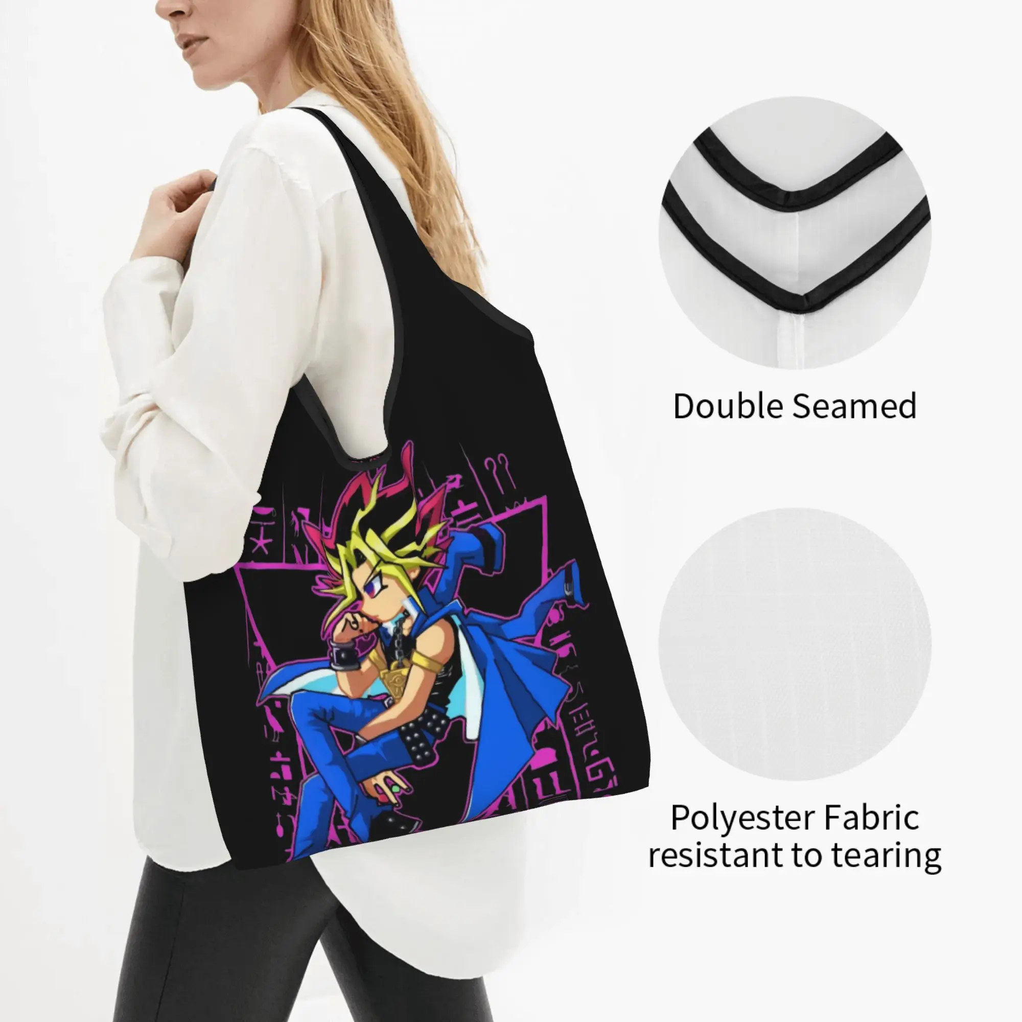 Reusable Japane Anime Comic Yu Gi Oh  Shopping Bag Women Tote Bag Portable Cartoon Game   Grocery Shopper Bags