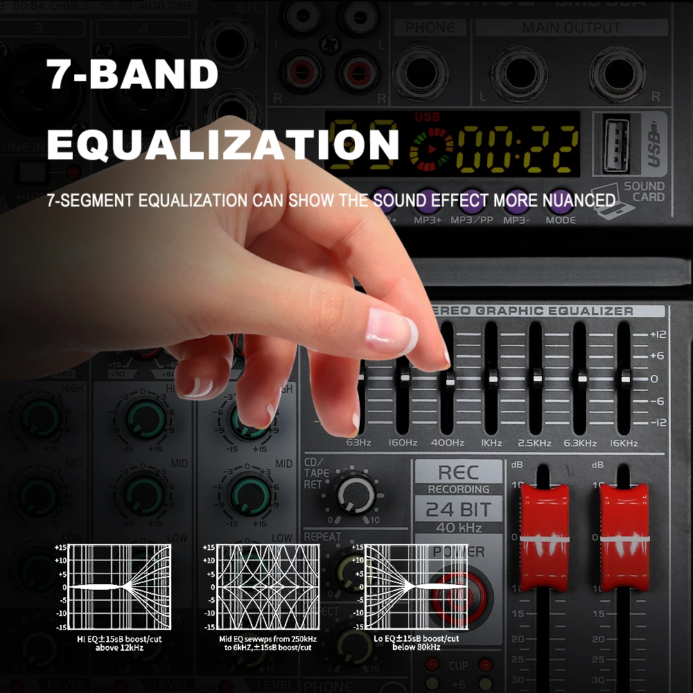 BOMGE 06A 6 قناة خلط وحدة التحكم 99 DSP 7 الفرقة EQ الصوت جهاز مزج الصوت مع USB PC سجل بلوتوث AUX 48 فولت مراقبة فانتوم #4