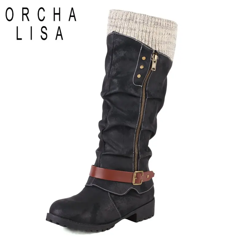 

ORCHA LISA Брендовые пикантные женские сапоги до колена с круглым носком на блочном каблуке 5,5 см на молнии с дышащей сеткой, смешанные женские летние бота 45 46 47