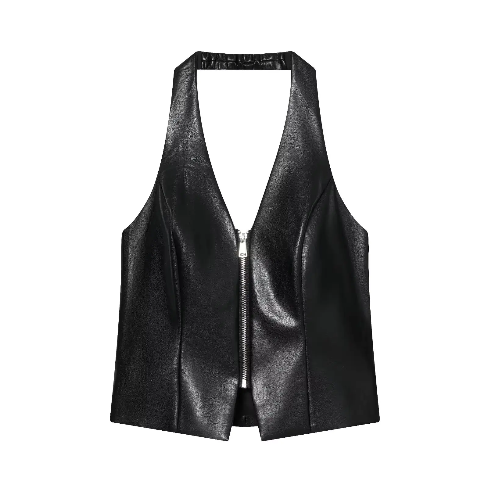 Sexy American Style Hot Girl V-neck PU Leather Strap Hanging Neck Cool Sweet Internet Famous Outerwear Inner Match Backless
