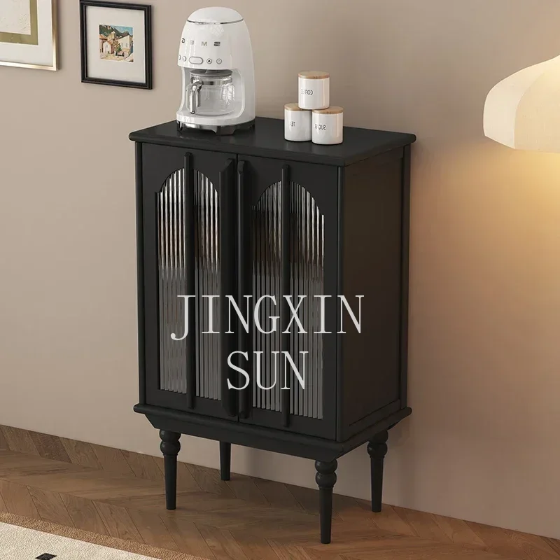 American side cabinet storage solid wood high side cabinet retro black high-end living room wine cabinet bookcase locker