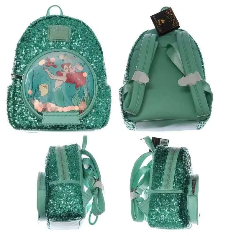 

New Loungefly Disney Mermaid Princess Ariel Cartoon Printed Green Glitter Women'S Backpack Christmas Gift