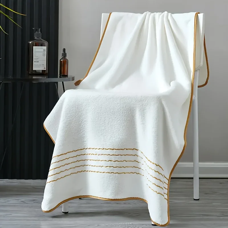 3pcs Gold-Stripe Bath Towel Set - Ultra-Soft & Highly Absorbent, Large Size for Home & Gym