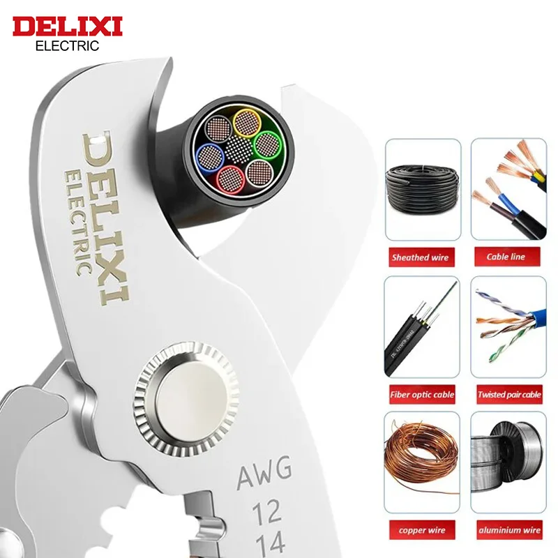 DELIXI ELECTRIC Wire Stripper,Hard stainless steel pliers headDurable Cable Cutter Stripping ToolCrimpingPliers,for Electricians