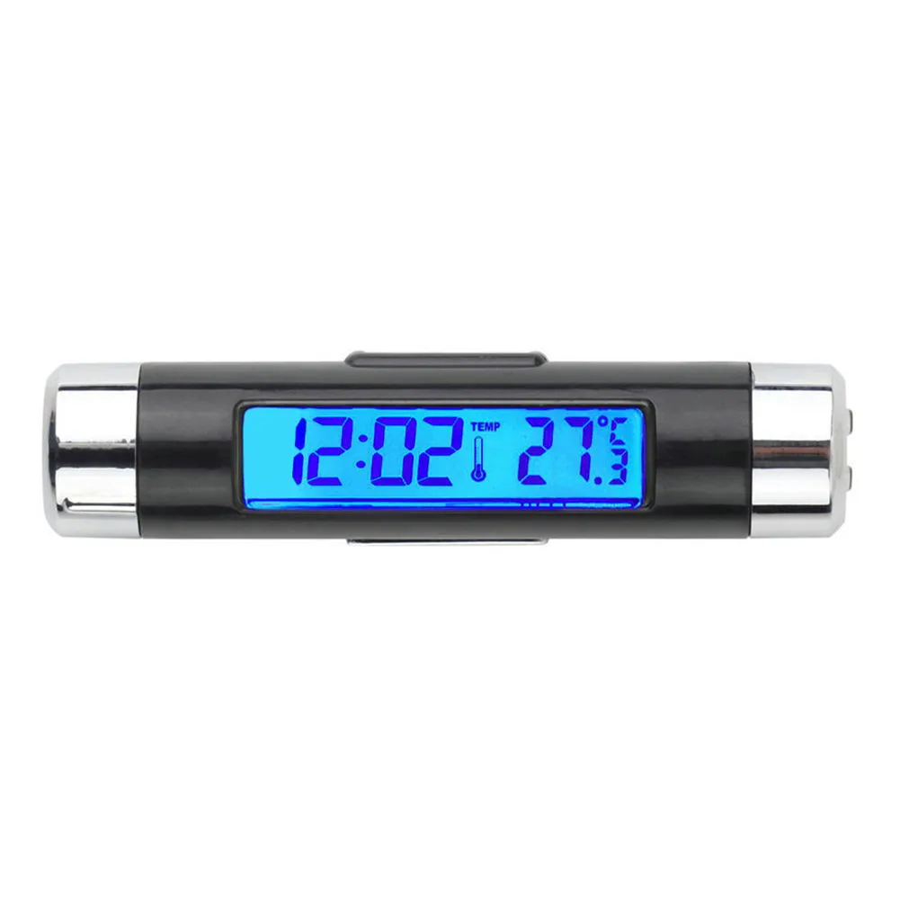 2-in-1 Portable Car Clock Thermometer Digital LCD Clock Car Indoor Thermometer Blue Backlight Suitable for car, office, etc.