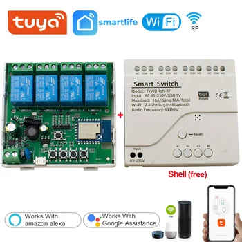 새로운 Tuya 5V 7-32V 85-250V Wifi 릴레이 모듈 SmartLife Tuya App 제어를위한 1/4 채널 무선 스위치 433MHz 원격 제어