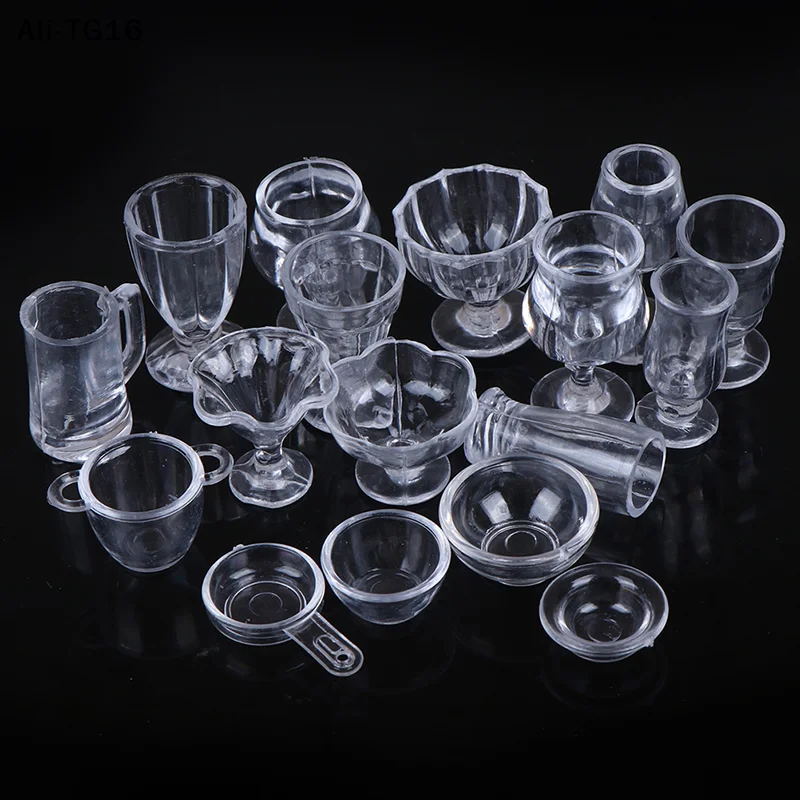 

【An1】17Pcs/Set 1:12 Dollhouse Miniature Transparent Tableware DIY Kitchenware Toys