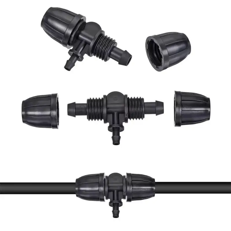10Pcs Garden Barbed Tee Connector 16mm to 4/7 Firm Lock for Greenhouse Potted Flower Irrigation System