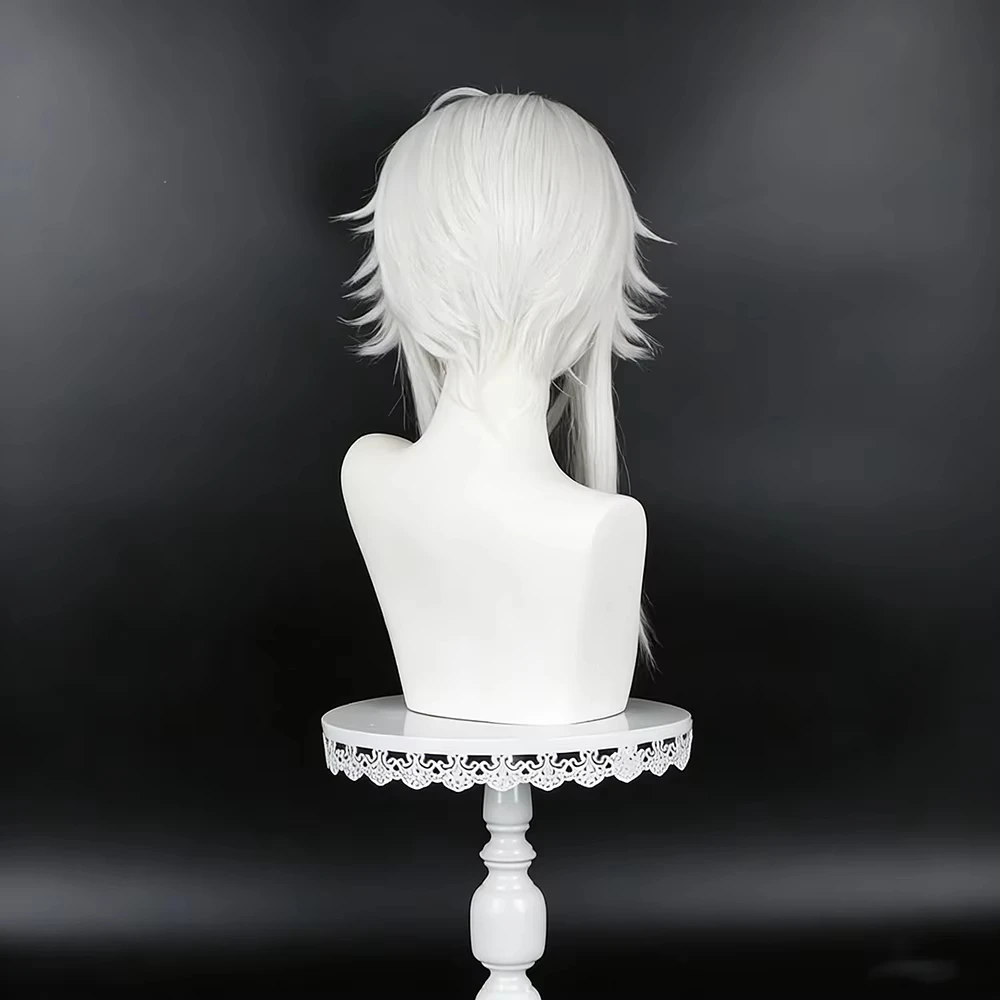 Anime The Freak Circus Pierrot Cosplay Wig Unisex Silver White Short Hair Heat Resistant Synthetic Wigs Halloween Prop image 6
