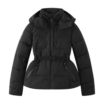 Women's Winter Parka with Hood 4 Women's Winter Hooded High Waist Padded Sport Parkas Coats with Belt Female Elegant Thick Warm Pockets Windproof Skiing Jackets 4