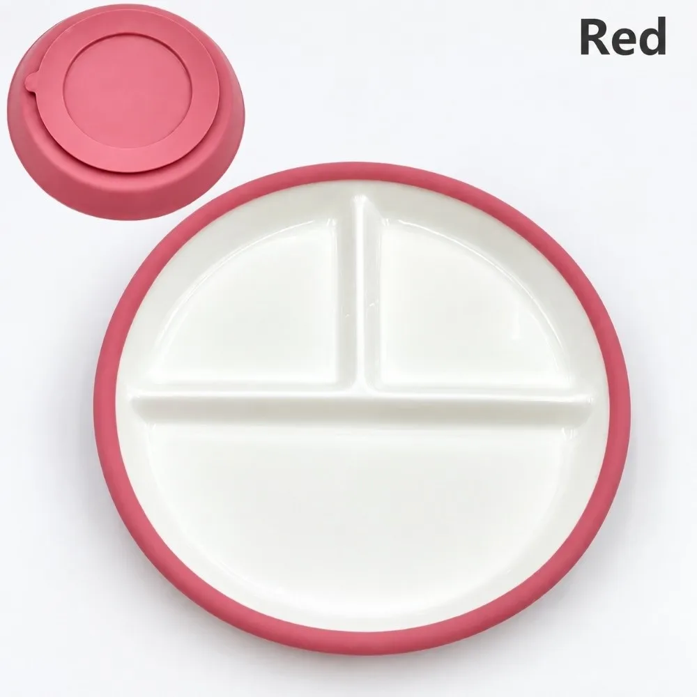 Ceramic Baby Feeding Bowl with Silicone Suction Cup Divided Into Compartments Children's Complementary Food Bowl Anti Drop
