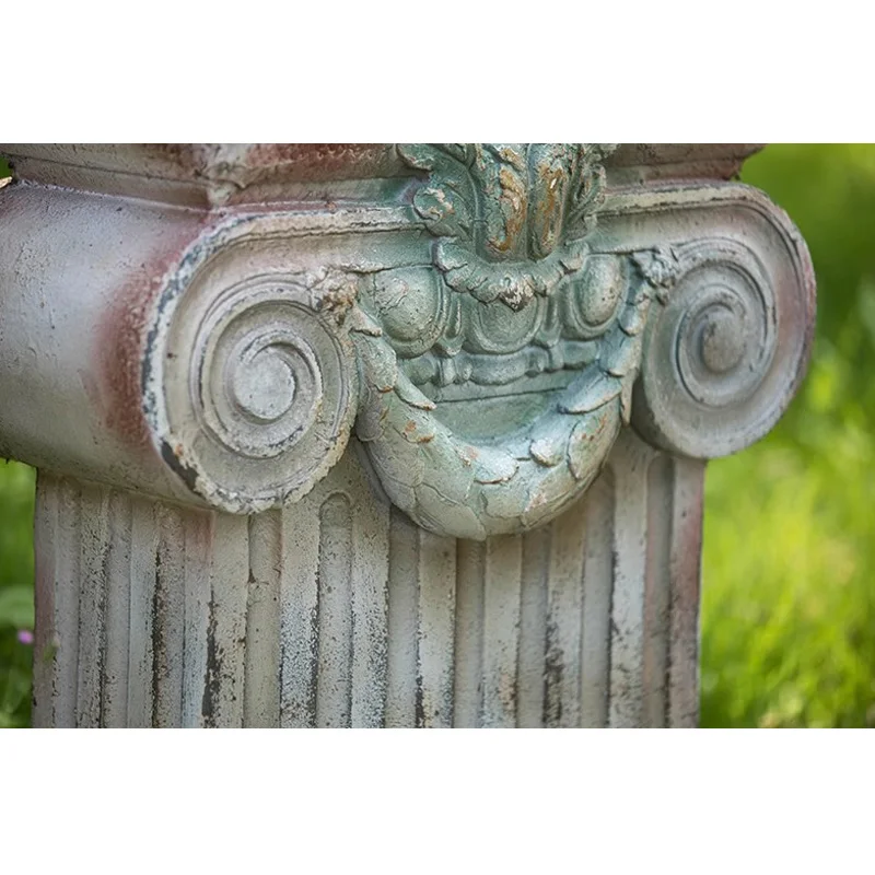 Decorative Roman Column Pedestal, Antique Gray Garden Statue, 21Lx38W x 48H cm, Classical Ionic Design