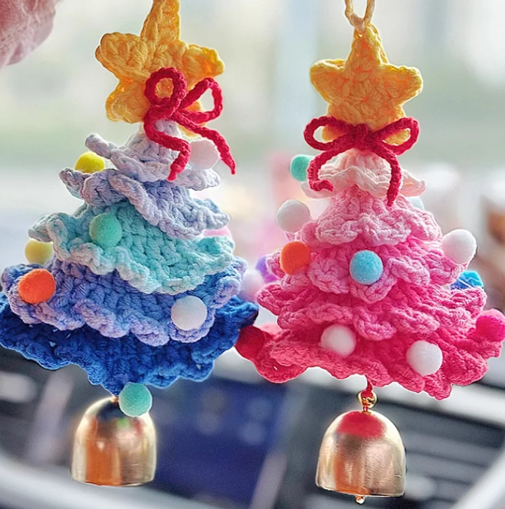 

DIY hand-knitted Christmas tree car pendant wool crochet material package wind chime car hook knitted Christmas gift