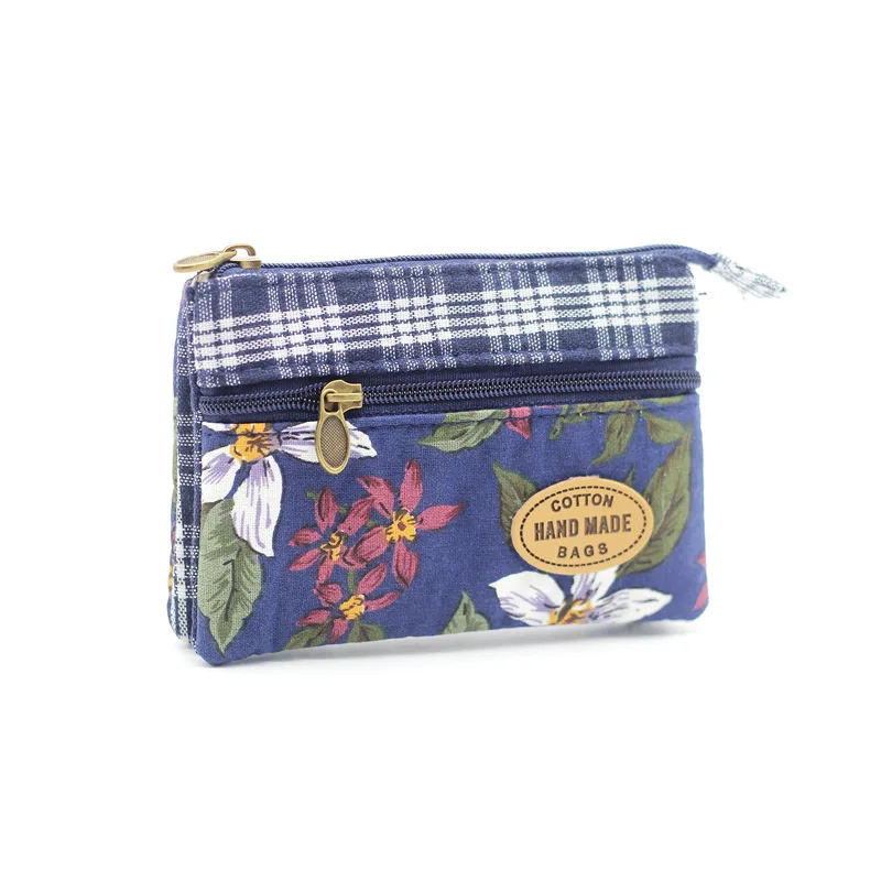 Fashion Flower Multi-layer Cotton Fabric Coin Purse Women Card Wallet Small Change Bag Retro Canvas Female Hand Purses Pouch New