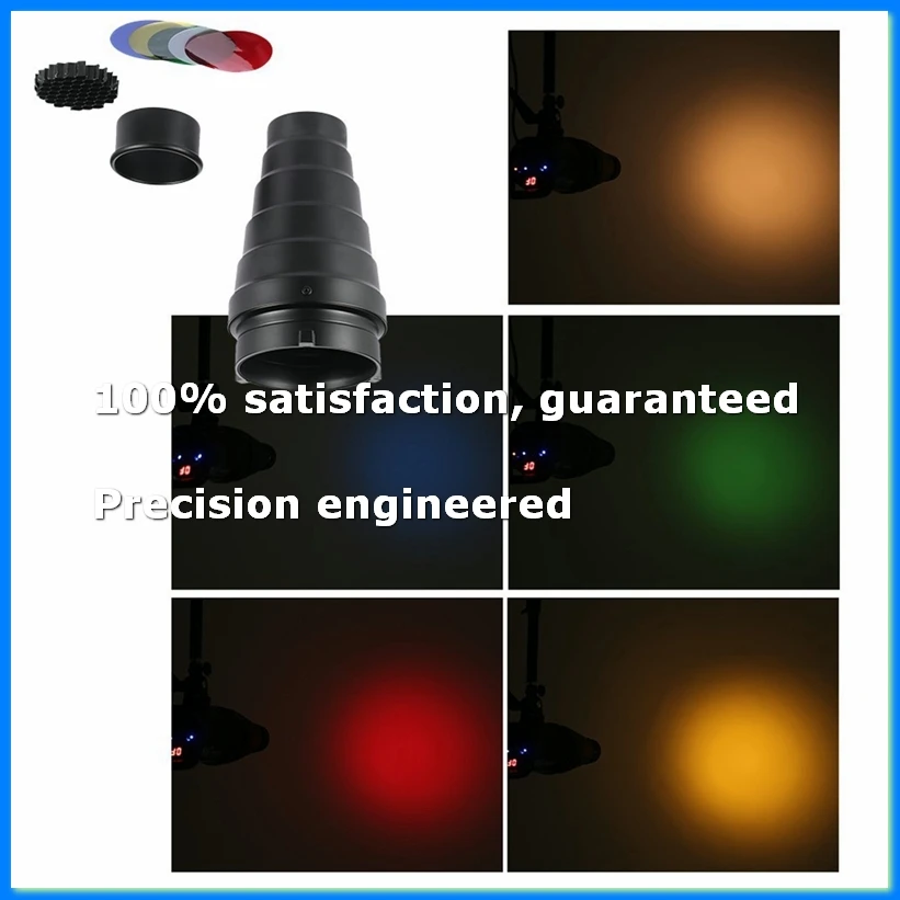 Conical Snoot with Honeycomb Grid 5Pcs Color Filter Kit for Bowens Mount Studio Strobe Monolight Photography Flash-AD23