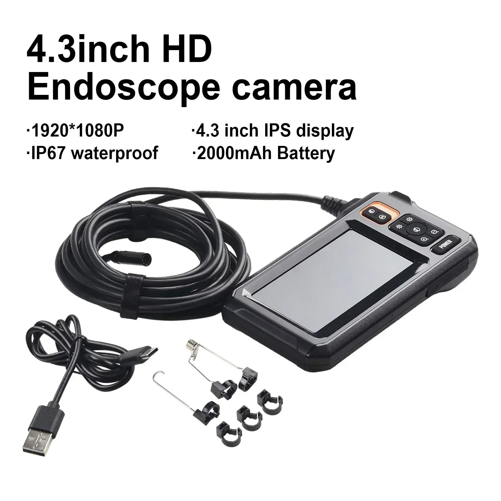 1080P Industrial Industrial Borescopes 4.3in HD Borescope Inspection  8mm Single Lens For Test Measurement Tool Accessory