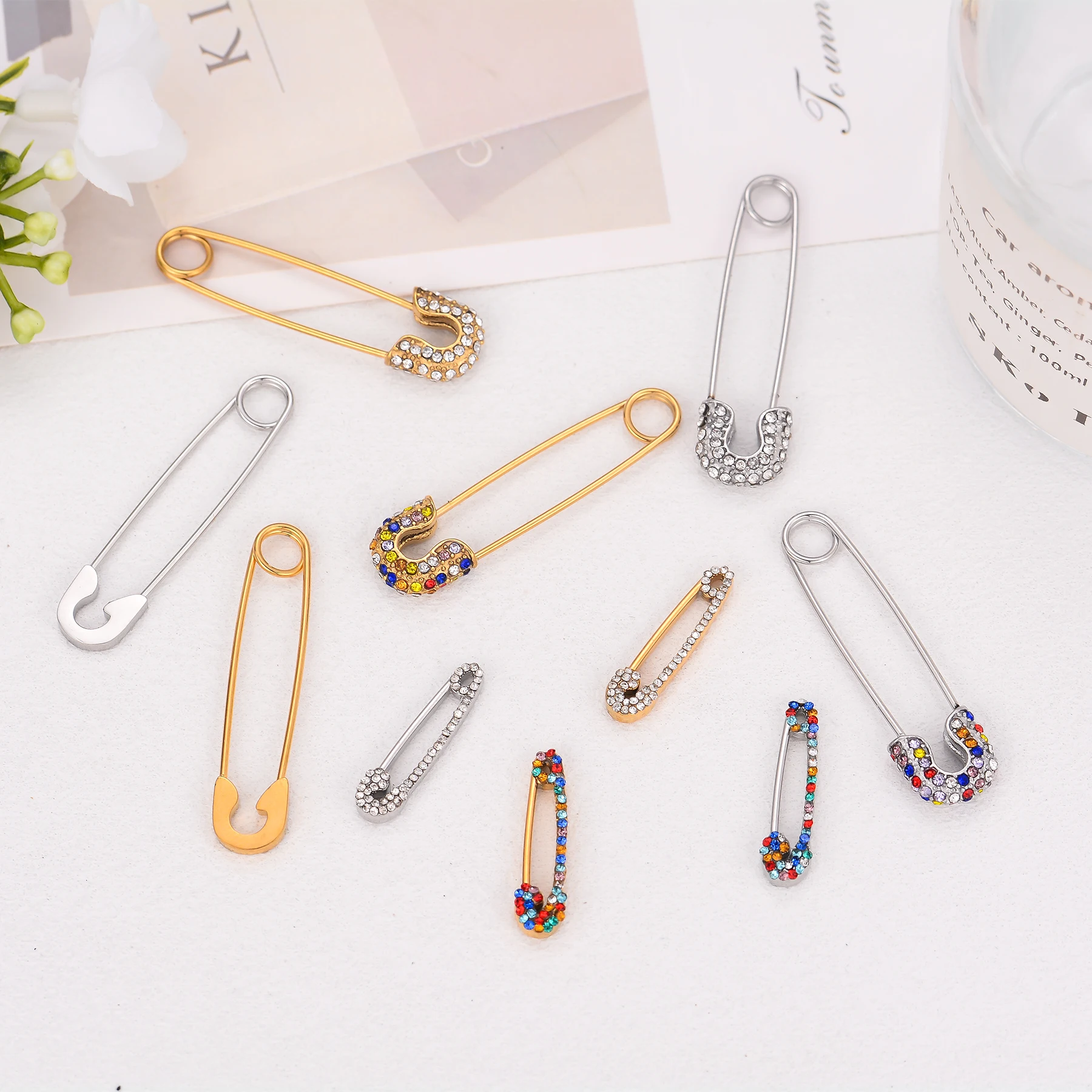 

10Pcs Fashion Cubic Zirconia Safety Pin Pendant For DIY Necklace Earrings Brooch Makings Jewelry Findings Accessories