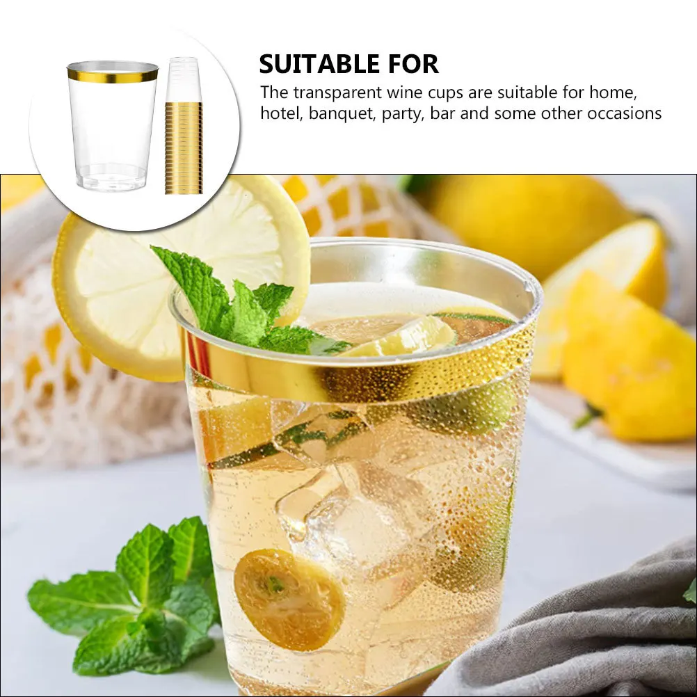 

25Pcs Gold Rim Clear Party Cups Thick Transparent Small Beverage Cups for Wedding Banquet Cocktail Juice Drinkware