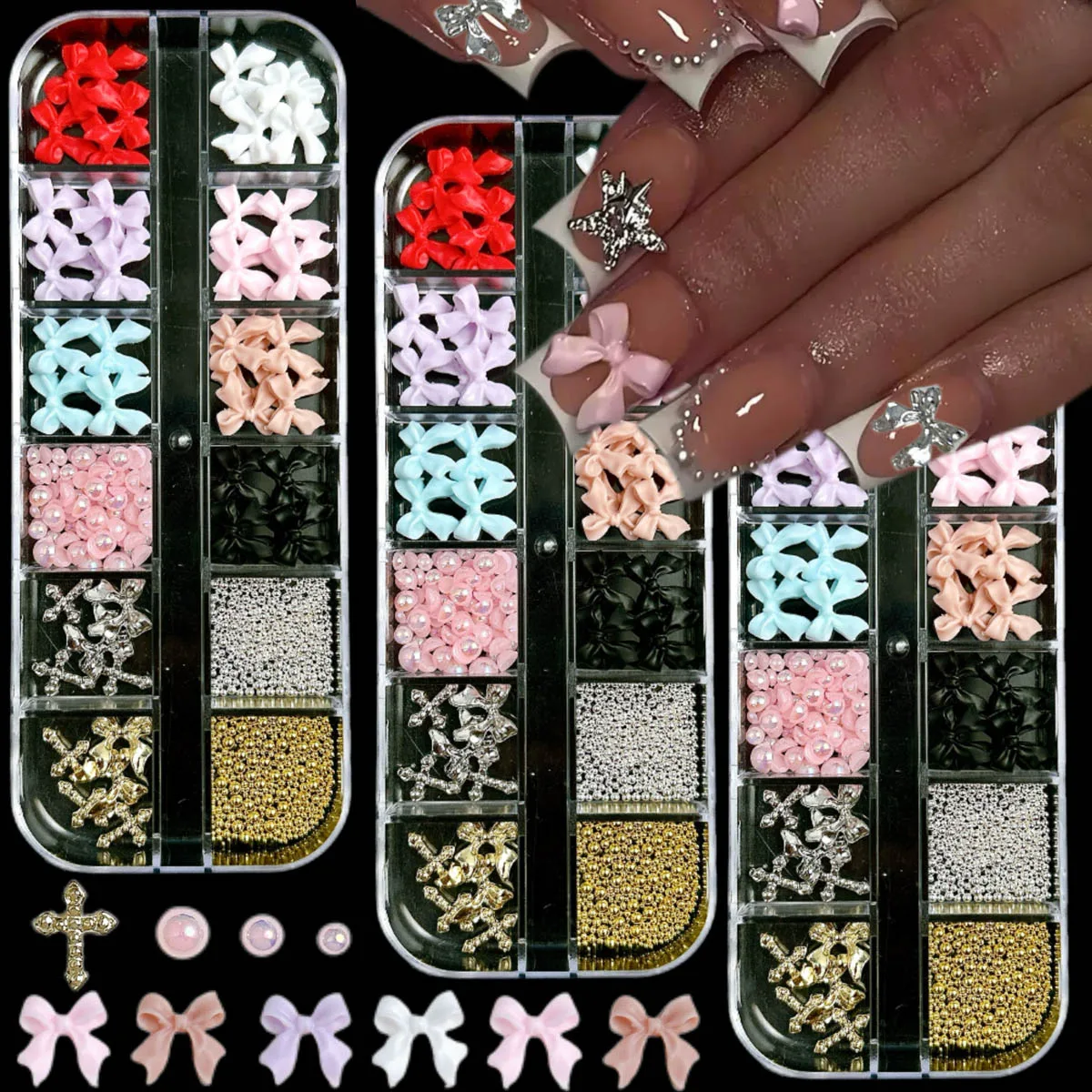 1Set Creative Mini Colorful Rhinestones Star Shell Nail Art Decorations Multiple Style Butterfly Bow Sunflower Nail Charms DIY