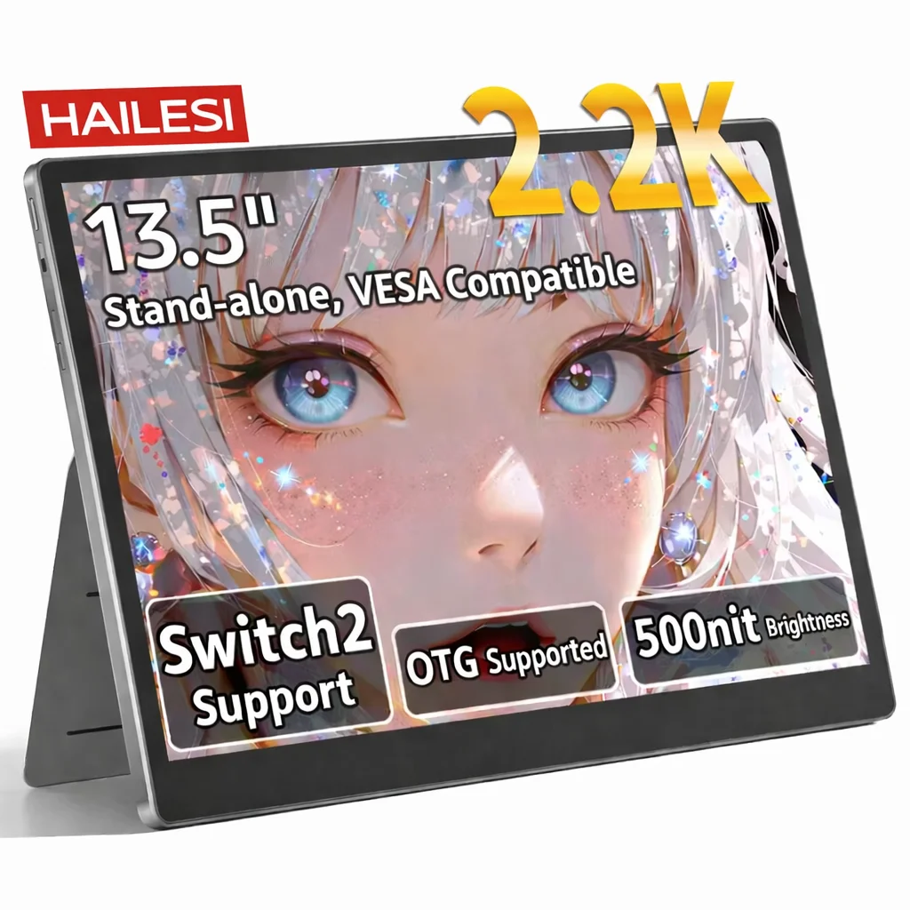HAILESI Portable Monitor S135 13.5inch 2.2K 2256*1504P 100%sRGB 500 Nits Original Screen for Laptop Mac Phone Switch PS4/5 XBOX