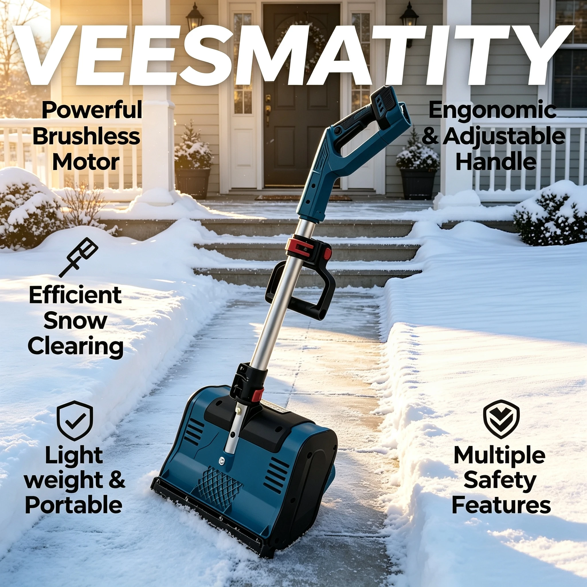 Vesmatity Brushless Snow Shovel 3000W Cordless Foldable Sweeper Plow for Makita 18V Garden Street Clean Xtreme