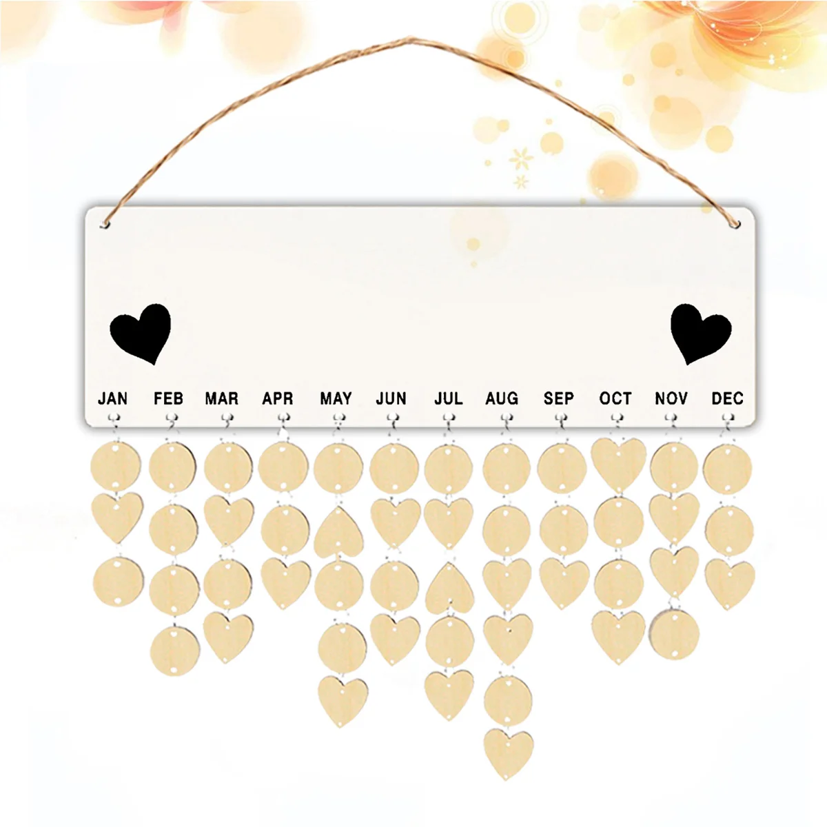

Wooden Hanging Birthday Reminder Board 1 Rope 1 Board 50 Chips 50 Rings Calendar Ornament Home Office Decoration