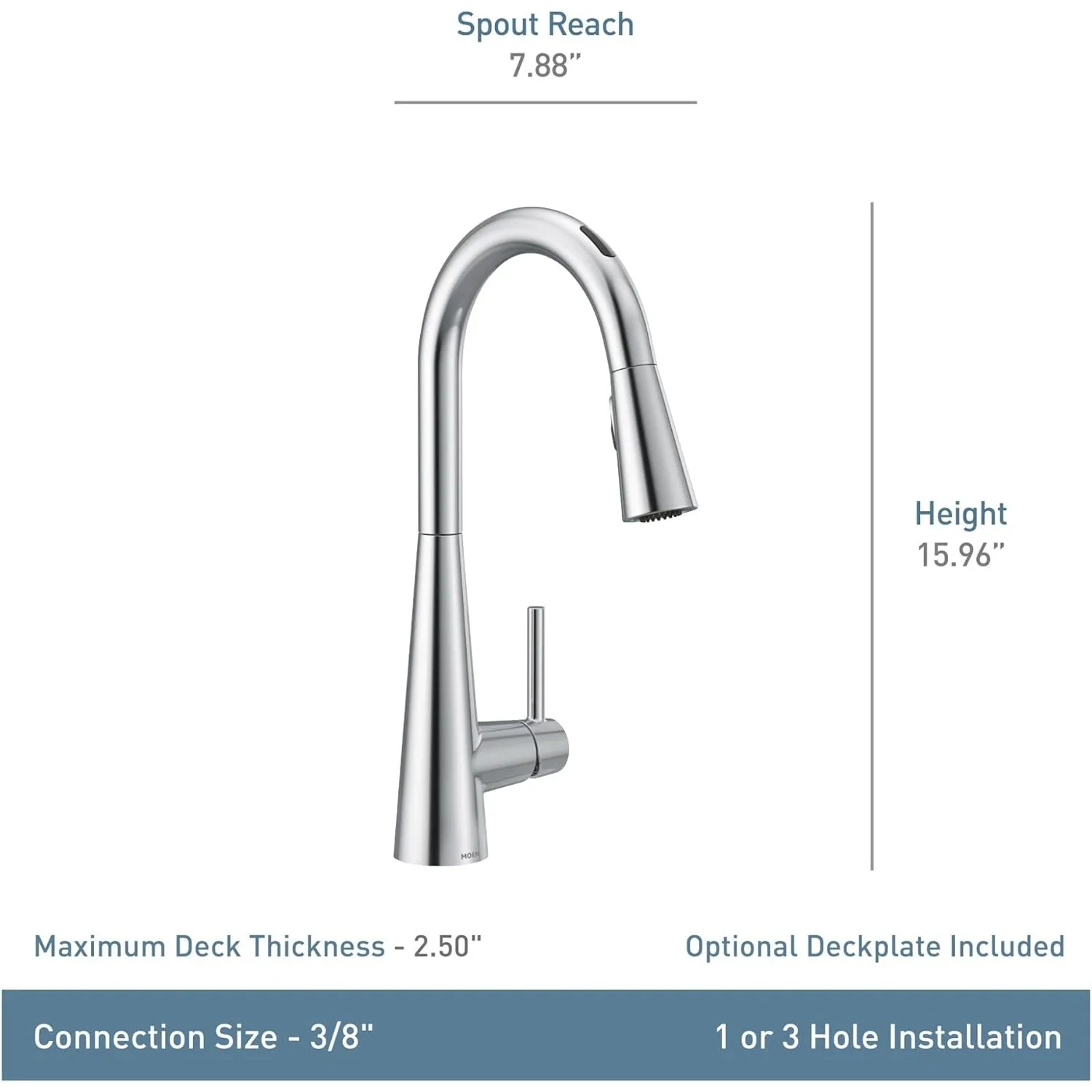 Moen Elegante Inteligente Touchless Torneira De Cozinha, Spot Resist, Inoxidável, One-Handle, Pull Down Pulverizador, Controle De Voz e Power Boost