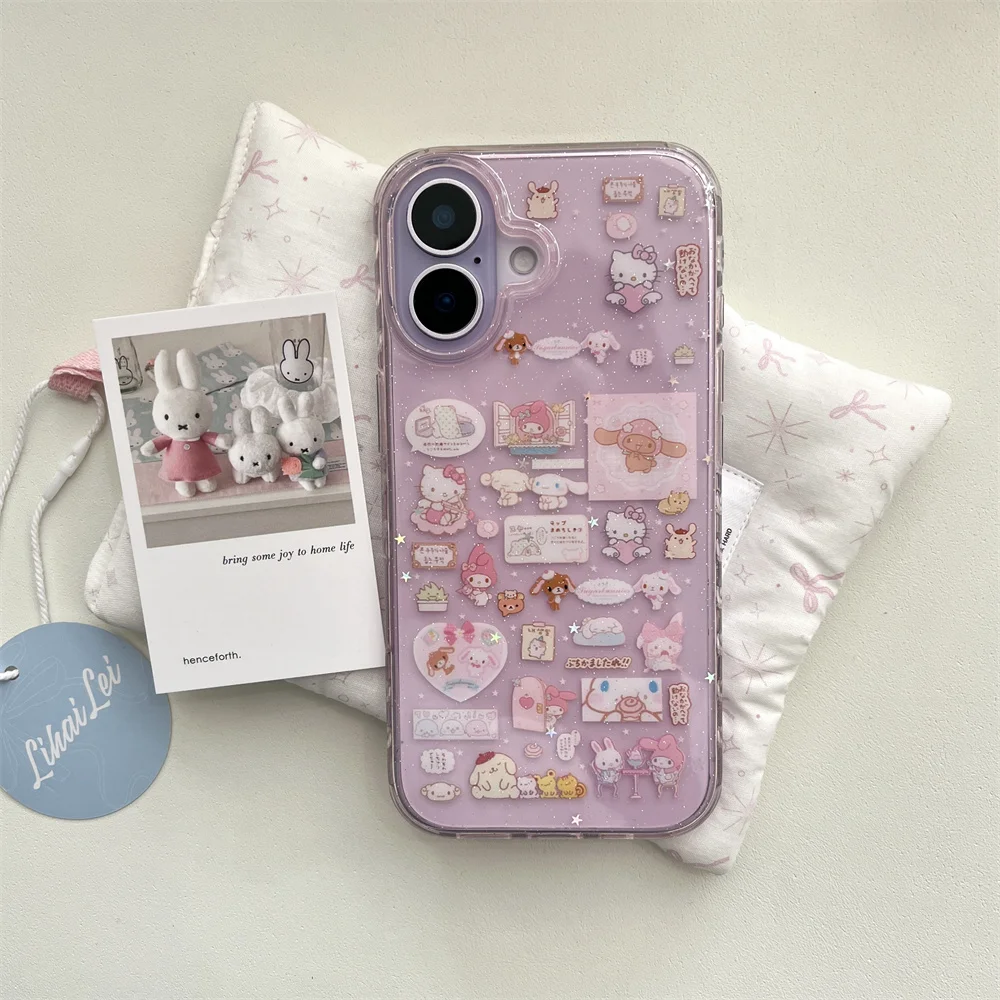 Urocze etui na telefon z króliczkiem i łańcuszkiem w stylu kawaii, odporne na wstrząsy, do iPhone 17 Pro 14 13 15 16 Max 17 Pro Max, koreańskie obudowy, funda. — zdjęcie produktu 3