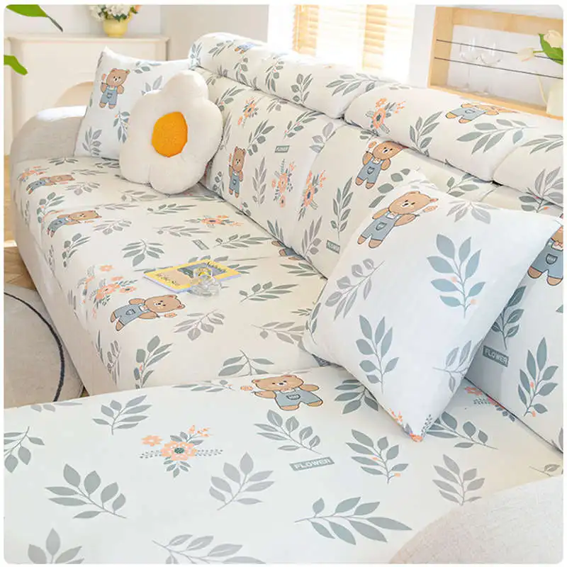 Summer Floral Ice Silk Cool Sofa Cushion Covers Anti Slip Backrest Full Cover Cloth All-Inclusive Couch Slipcover