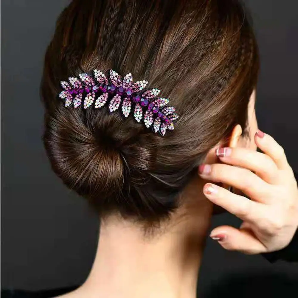

Elegant Sweet Leaves Ponytail Holder Crystal For Girls Korean Barrettes Hair Claws Hair Clips Women Hair Comb