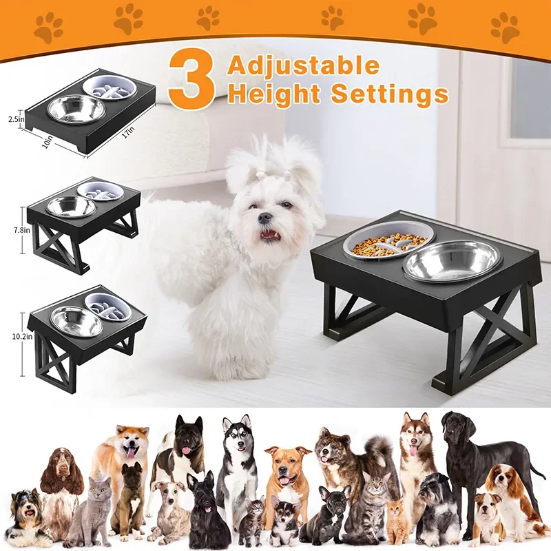 Dog Elevated Bowls Stand Adjustable Height Pet Slow Feeding Dish Bowl For Pet Dog Meal Mat Elevated Bowl Mat