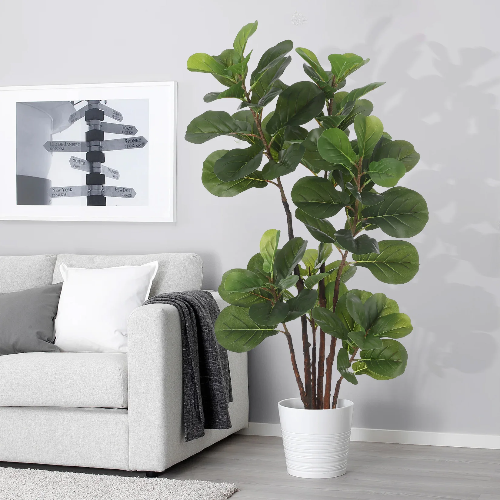 Artificial Fiddle Leaf Fig Tree Faux Ficus Lyrata Tree Green Plant for Indoor Outdoor Home Office Living Room Bedroom Decor