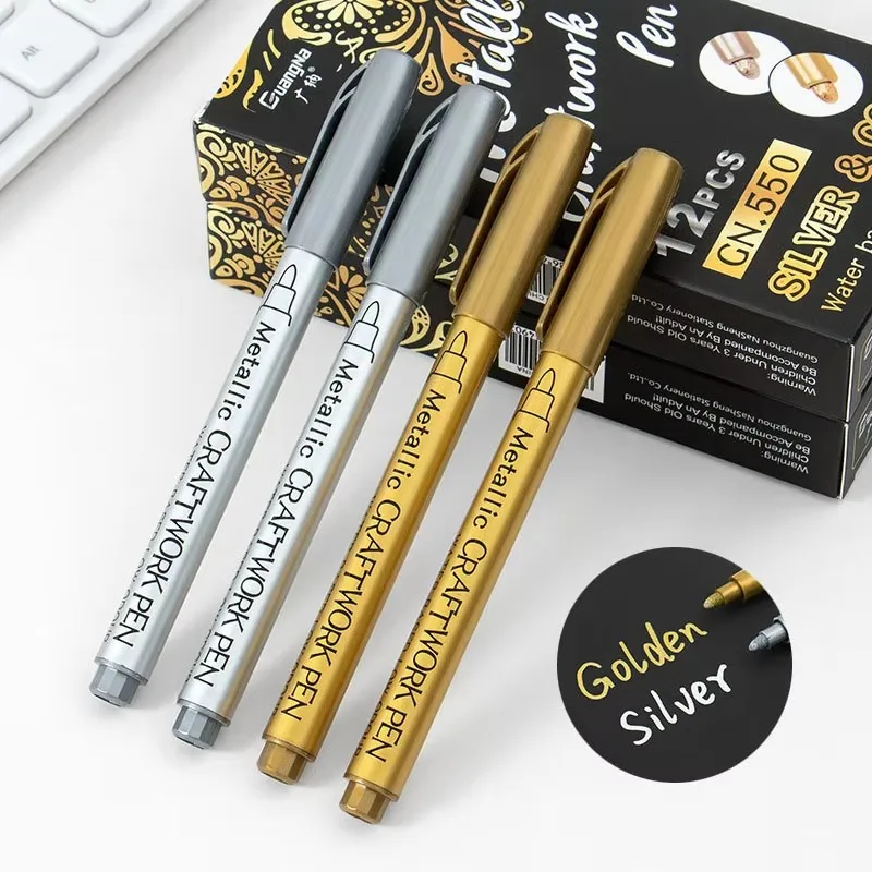 1/2/3/4 Stück Gold Silber Metallic-Stift Wasserfester Permanentmarker DIY Bastelmarker Künstler-Pinselmarker Bürobedarf