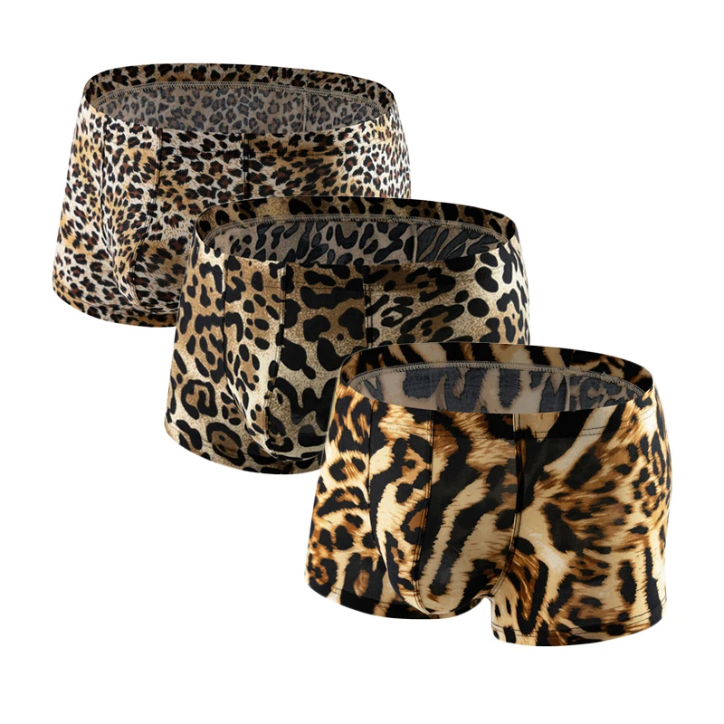 

3PCS Sexy Men's Boxers Underwear Leopard Pattern Low Waist Soft Boxershorts Men Lingerie Underpants